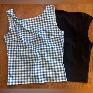 Blue Checkered and Black Tank Tops